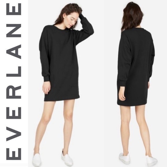 Everlane French Terry Crewneck Sweatshirt Dress Black XS Minimalist Loungewear - Picture 1 of 10